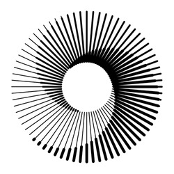 Radial Lines With Different Thicknesses In A Circle. Rotating Lines In Spiral Form. Vector Monochrome Illustration. Starburst Round Logo. Spiral Vector Design Element. Sunburst .
