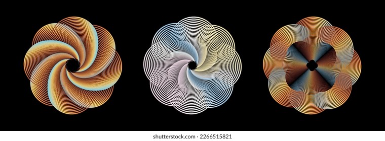 Radial lines with dots logo. Abstract Colorful Swirl Illustration in a round flower shape