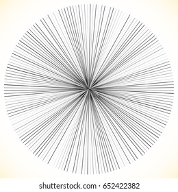 Radial lines element. Abstract geometric illustration. Radiating, bursting line circular pattern