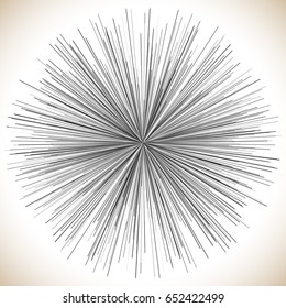 Radial lines element. Abstract geometric illustration. Radiating, bursting line circular pattern