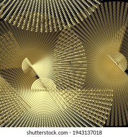 Radial lines gold 3d seamless pattern. Textured line art ornament. Surface golden texture. Vector geometric background. Wave lines, shapes. Abstract backdrop. Modern ornate luxure design. Shiny sun. 