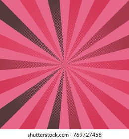 radial lines with halftone dots of different colors. pop art background