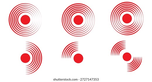 Radial lines pulse from center creating dynamic echo effect with circular patterns, perfect for audio visualization, signal graphics, and geometric wave compositions