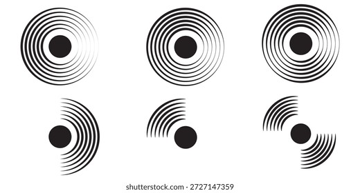 Pulso de linhas radiais a partir do centro criando efeito de eco dinâmico com padrões circulares, perfeito para visualização de áudio, gráficos de sinal e composições de onda geométrica