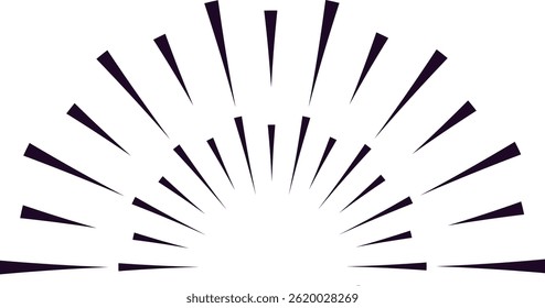 Linhas radiais irradiando para fora formam uma forma elegante de semicírculo contra um fundo branco limpo, criando um cativante padrão geométrico abstrato com um toque moderno