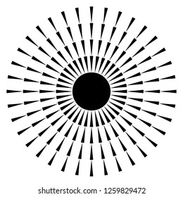 Radial lines, rays, beams circular pattern. Sunburst, starburst with concentric irregular lines. Vector illustration