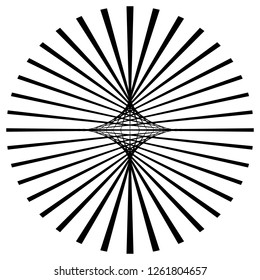 Radial lines, rays, beams circular pattern. Sunburst, starburst with concentric irregular lines. Vector illustration