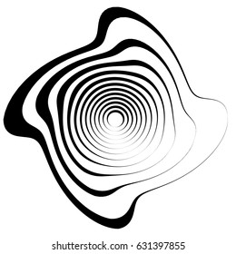 Radial lines with rotating distortion. Abstract spiral, vortex shape, element