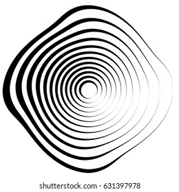 Radial lines with rotating distortion. Abstract spiral, vortex shape, element