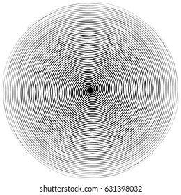 Radial lines with rotating distortion. Abstract spiral, vortex shape, element