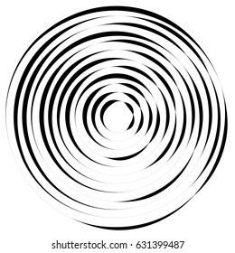 Radial lines with rotating distortion. Abstract spiral, vortex shape, element
