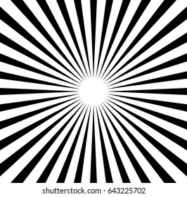 Radial lines starburst, sunburst pattern. Black and white circular lines, stripes abstract element.