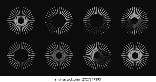Colección de Formas de carga radial sobre fondo oscuro. Elementos circulares de progreso y rotación