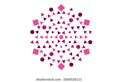 Radiales Mandala mit konzentrischen Kreisen und Dreiecken - Symmetrisches abstraktes Design in Rosa und Maroon für Meditation, spirituelles Dekor, Textilkunst und digitale kreative Hintergründe