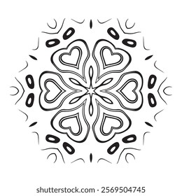 Radial Mandala Design with Heart Motifs and Symmetrical Floral-Inspired Patterns