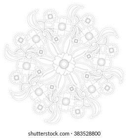 Radial mandala flowers coloring vector illustration
