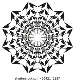 Radial mandala icon. Ornamental star symbol. Geometric flower vector. Intricate lace motif.