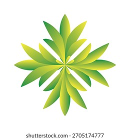 Uma mandala radial com sobreposição de formas foliares em gradientes verde-amarelos. Ideal para arte digital, impressões ou fundos. Simétrico, vibrante e visualmente rico com profundidade.