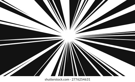 Radial manga speed lines converging to center on transparent background. Strong comic burst effect with dynamic motion and energy focus.