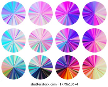 radial metallic gradient label elements vector collection. Polished decorative medal shapes. Button metal surface gradient backgrounds. Icon backgrounds graphic design.