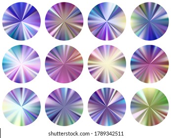 radial metallic gradient label elements vector set. Isolated cool swatches. Banner metal gradient texture backgrounds. Icon backgrounds graphic design.