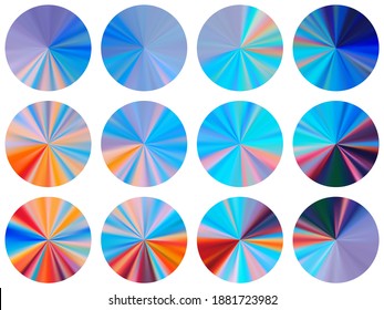 radial metallic gradient label elements vector collection. Polished decorative medal shapes. Banner metal surface gradient backgrounds. Icon backgrounds material design.