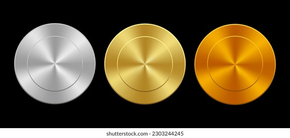 Radial metallic gradient set. Gold, bronze, silver steel color badge