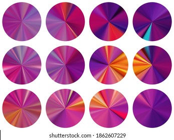 radial metallic gradient web elements vector collection. Isolated modern medal shapes. Banner metal gradient texture backgrounds. Icon backgrounds material design.