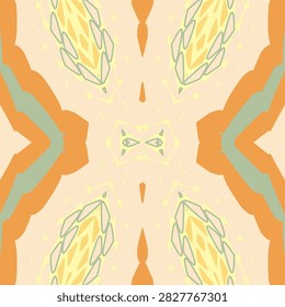 Radial mirrored ornament rendered in burnt sienna, warm gold, and willow and summer mediterranean sun tones