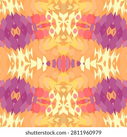 Radial mirrored ornament rendered in pale chiffon, honey gold, magenta haze, dark maroon, yellow, orange, coral, red and sunset berry mellow tones