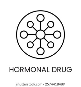 A radial molecular network icon in vector, symbolizing hormones or biochemical pathways, with an editable stroke.