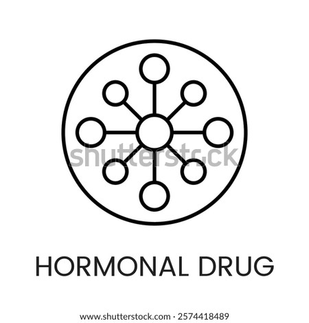 A radial molecular network icon in vector, symbolizing hormones or biochemical pathways, with an editable stroke.