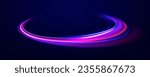 Radial motion blur background. 3d speedy neon background design with ultra violet and blue laser light circle. Long time exposure vector. Concept of cyber highway, digital hyperspace or speed of light