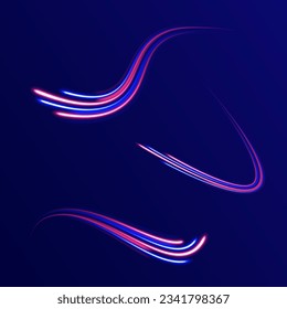 Radial motion blur background. 3d speedy neon background design with ultra violet and blue laser light. Long time exposure vector. Concept of cyber highway, digital hyperspace or speed of light.
