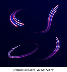 Radial motion blur background. 3d speedy neon background design with ultra violet and blue laser light. Long time exposure vector. Concept of cyber highway, digital hyperspace or speed of light.