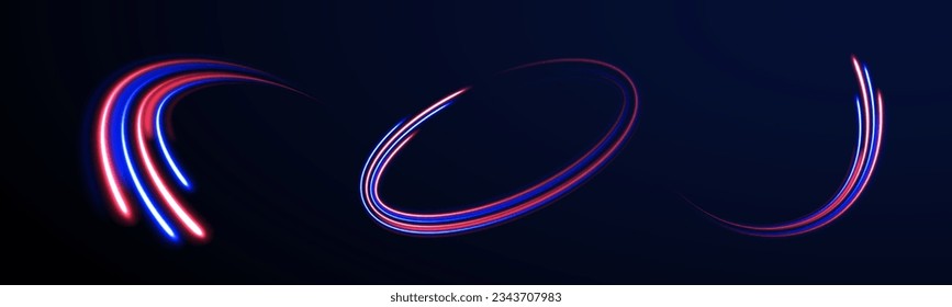 Radial motion blur background. 3d speedy neon background design with ultra violet and blue laser light. Long time exposure vector. Concept of cyber highway, digital hyperspace or speed of light.
