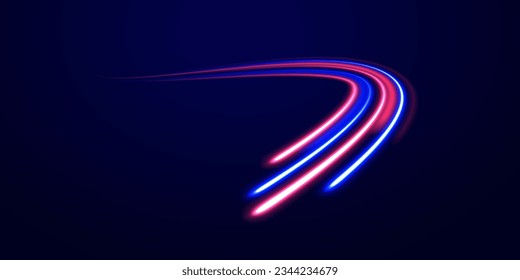 Radial motion blur background. 3d speedy neon background design with ultra violet and blue laser light. Long time exposure vector. Concept of cyber highway, digital hyperspace or speed of light.