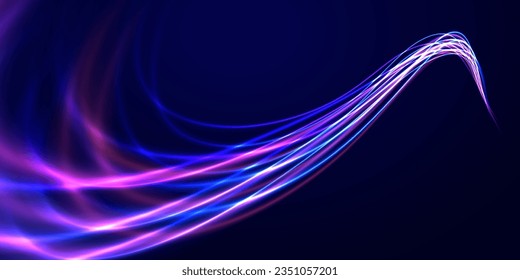 Radial motion blur background. 3d speedy neon background design with ultra violet and blue laser light. Concept of cyber highway, digital hyperspace or speed of light. Long time exposure vector. 