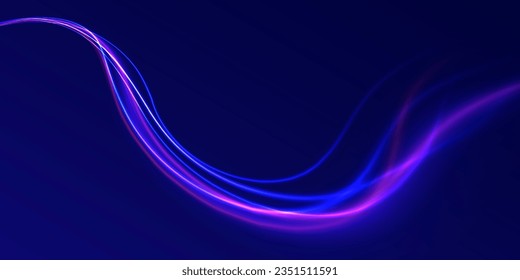 Fondo de desenfoque de movimiento radial. 3 d diseño rápido de fondo neón con luz láser ultra violeta y azul. Concepto de ciberautopista, hiperespacio digital o velocidad de la luz. Vector de exposición a largo plazo. 