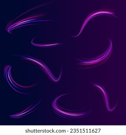 Fondo de desenfoque de movimiento radial. 3 d diseño rápido de fondo neón con luz láser ultra violeta y azul. Vector de exposición a largo plazo. Concepto de ciberautopista, hiperespacio digital o velocidad de la luz.