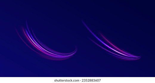 Radial motion blur background. 3d speedy neon background design with ultra violet and blue laser light. Long time exposure vector. Concept of cyber highway, digital hyperspace or speed of light.