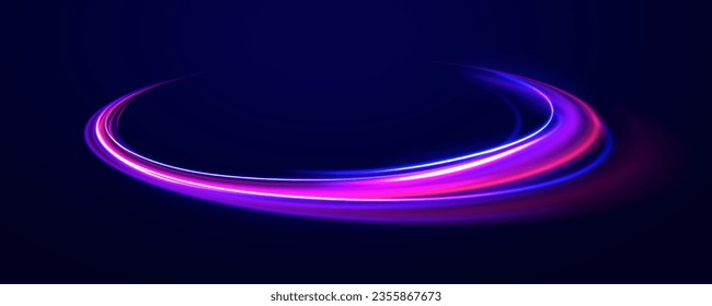 Radial motion blur background. 3d speedy neon background design with ultra violet and blue laser light circle. Long time exposure vector. Concept of cyber highway, digital hyperspace or speed of light