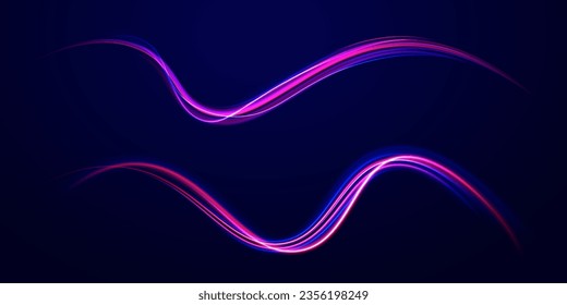 Radial motion blur background. 3d speedy neon background design with ultra violet and blue laser light circle. Long time exposure vector. Concept of cyber highway, digital hyperspace or speed of light