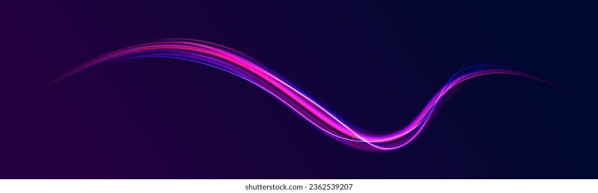 Radial motion blur background. 3d speedy neon background design with ultra violet and blue laser light circle. Long time exposure vector. Concept of cyber highway, digital hyperspace or speed of light