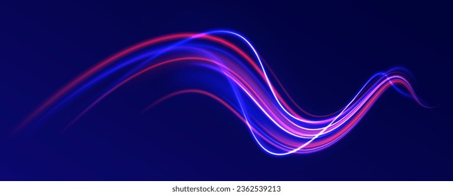 Radial motion blur background. 3d speedy neon background design with ultra violet and blue laser light circle. Long time exposure vector. Concept of cyber highway, digital hyperspace or speed of light