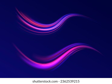 Fondo de desenfoque de movimiento radial. 3 d diseño rápido de fondo neón con círculo de luz láser ultra violeta y azul. Vector de exposición a largo plazo. Concepto de ciberautopista, hiperespacio digital o velocidad de la luz
