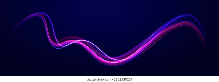 Radial motion blur background. 3d speedy neon background design with ultra violet and blue laser light circle. Long time exposure vector. Concept of cyber highway, digital hyperspace or speed of light