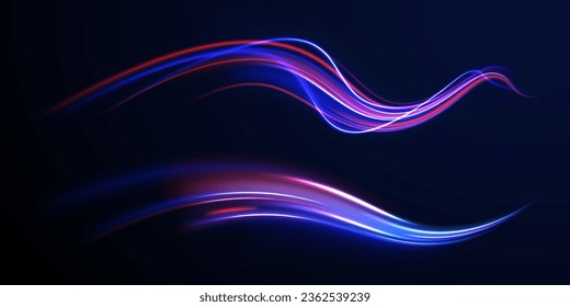 Fondo de desenfoque de movimiento radial. 3 d diseño rápido de fondo neón con círculo de luz láser ultra violeta y azul. Vector de exposición a largo plazo. Concepto de ciberautopista, hiperespacio digital o velocidad de la luz