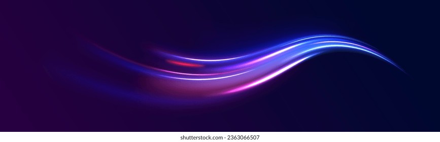 Radial motion blur background. 3d speedy neon background design with ultra violet and blue laser light circle. Long time exposure vector. Concept of cyber highway, digital hyperspace or speed of light