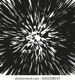 Radial motion illustration. Explosive burst effect. Dynamic vector background. Starburst line pattern. EPS 10.